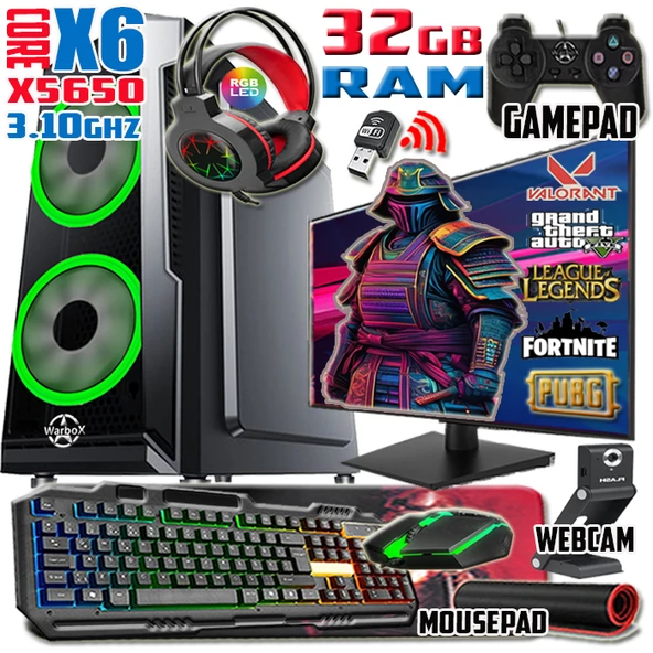 WarboX Yakuza Xeon X5650 32gb Ram 256gb Ssd 250gb Hdd R7 240-4gb E.kartı 22" Monitör Gaming Bilgisay
