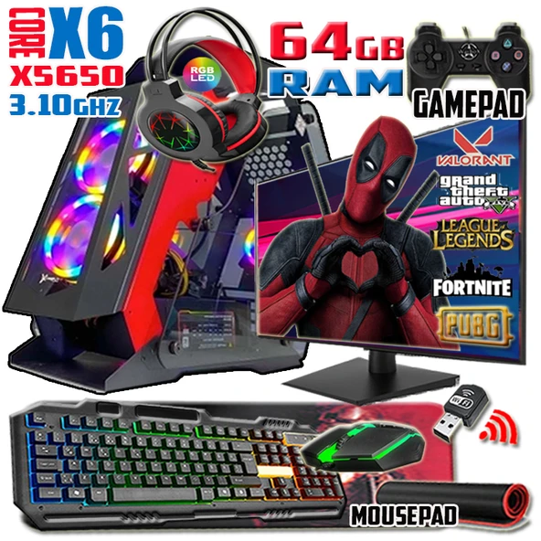 WarboX Deadpool Xeon X5650 64gb Ram 512gb Ssd Rx 550-4gb E.kartı 24" Monitör Gaming Bilgisayar