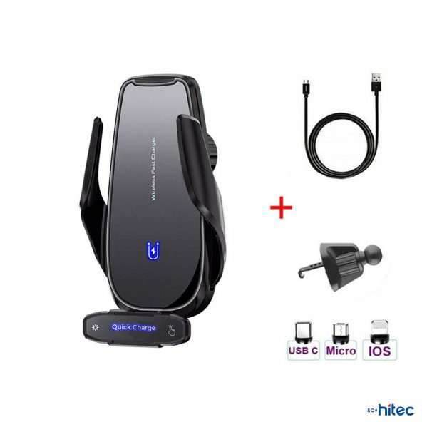 ScHitec Q9 15W Sensörlü Araç İçi Kablosuz Hızlı Şarj Aleti ve Telefon Tutucu - 2