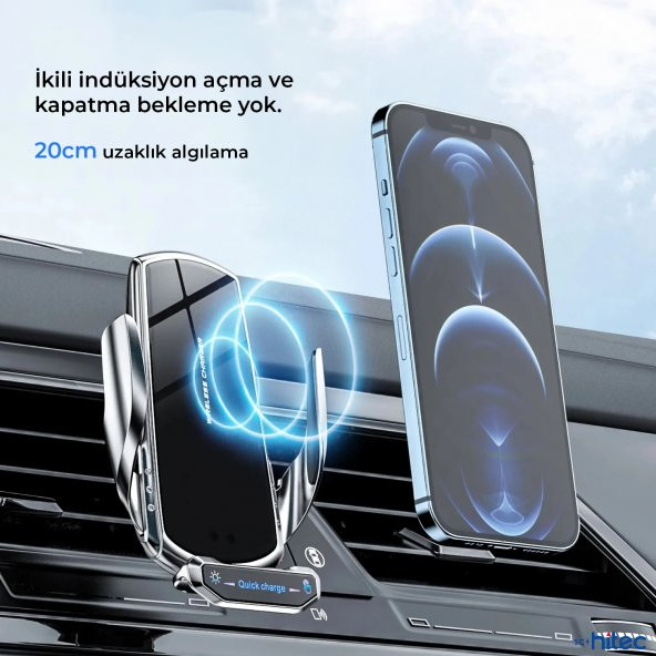 ScHitec Q9 15W Sensörlü Araç İçi Kablosuz Hızlı Şarj Aleti ve Telefon Tutucu - 3