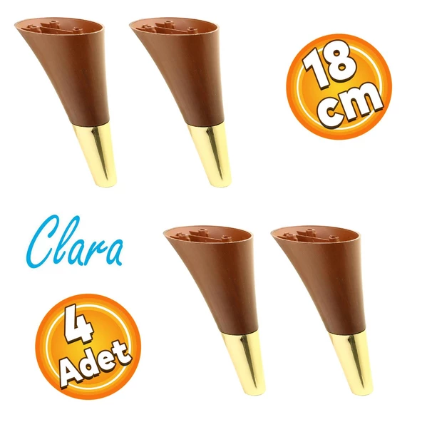 Clara Mobilya Kanepe Tv Ünitesi Konsol Koltuk Ayağı Ahşap Desenli Ceviz Altın 18 Cm (4 ADET)