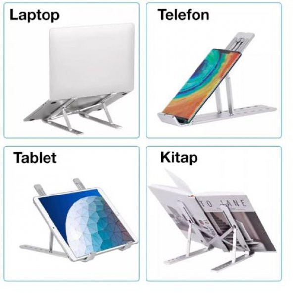 Coofbe Alüminyum 6 Farklı Yükseklik Ayarlı Taşınabilir Laptop Standı Tablet Notebook Standı Kaymaz Pad - 2