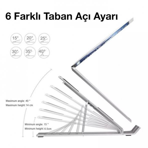 Coofbe Alüminyum 6 Farklı Yükseklik Ayarlı Taşınabilir Laptop Standı Tablet Notebook Standı Kaymaz Pad - 4
