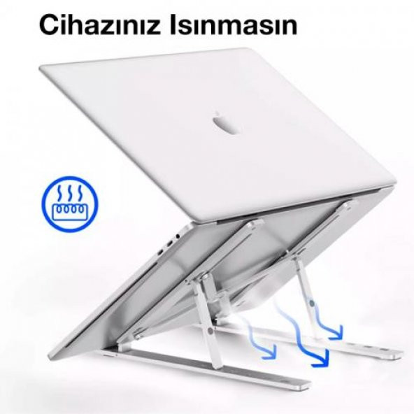 Coofbe Alüminyum 6 Farklı Yükseklik Ayarlı Taşınabilir Laptop Standı Tablet Notebook Standı Kaymaz Pad - 5
