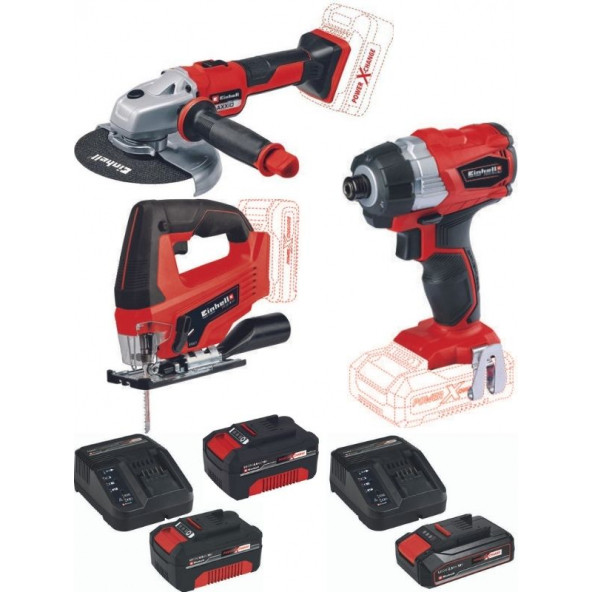 Einhell Axxio 18/150 Avuç Taşlama TE-CI 18 BL Vidalama TC-JS 18 Dekupaj 2x4.0+2.5ah Akülü Set