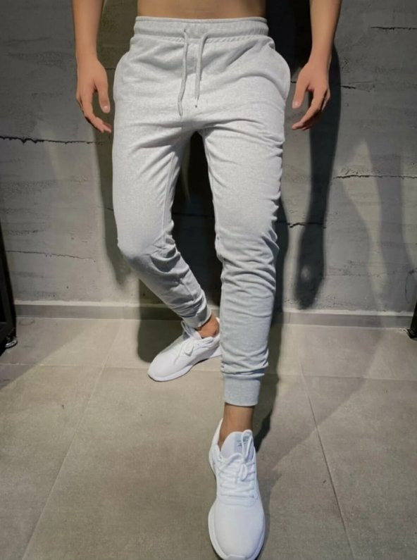 NO 601   Yazlık İnce İthal Kumaş Jogger Eşofman Altı , Ribana Paça, Orta Bel Comfort Kumaş