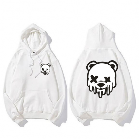 NO 601  BEYAZ KAPŞONLU baskılı oversize unisex sweatshirt - 3