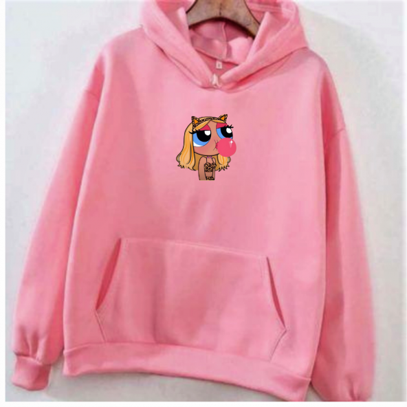 NO 601  Powerpuff Girls Baskılı Kışlık Kapşonlu Sweat