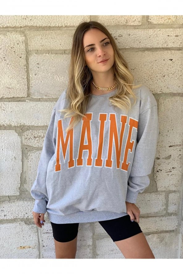 NO 601  Kadin Gri Maine Oversize Sweatshirt Sweatshirt