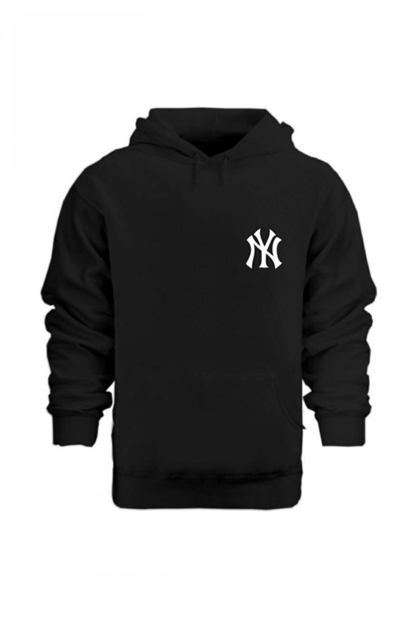 NO 601  Unisex Siyah NY Baskılı Kapüşonlu Sweatshirt Hoodie - 2