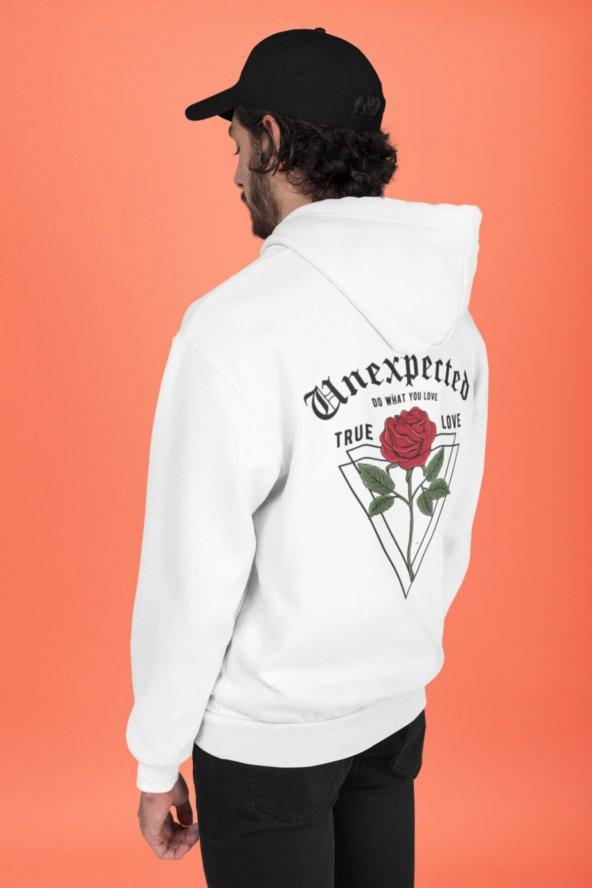 NO 601  Beyaz Unexpected Rose Sweatshirt Hoodie