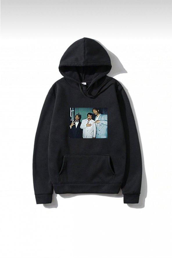 NO 601   Unisex Siyah Müslüm&Snoop Dogg Kapüşonlu Sweatshirt