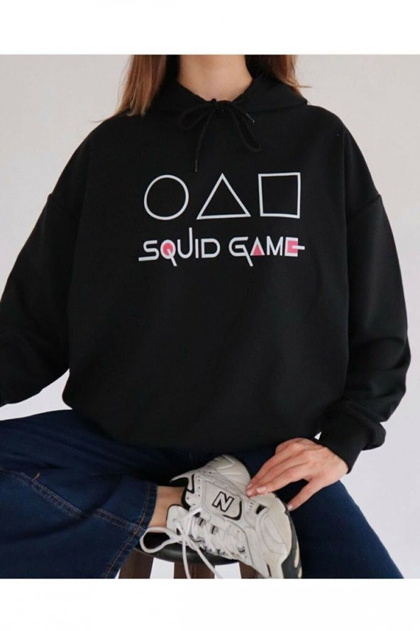 NO 601  Unisex SquidGame Yazı Baskılı sweatshirt Siyah