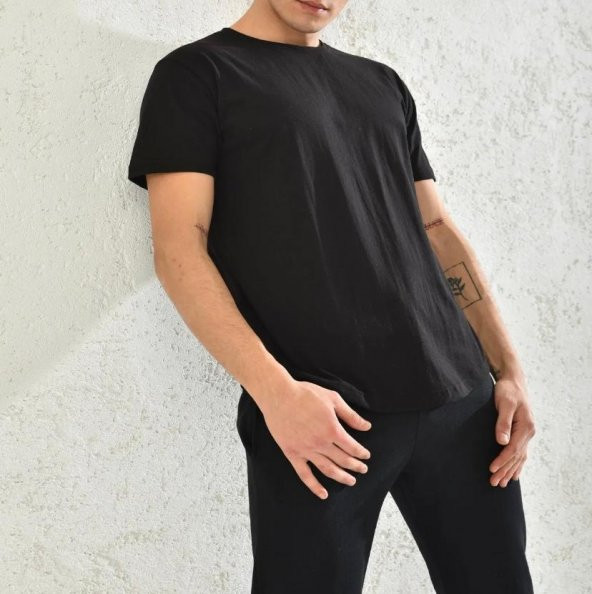 NO 601  Basic Slim Fit Oval Kesim Cepsiz Bisiklet Yaka T-shirt