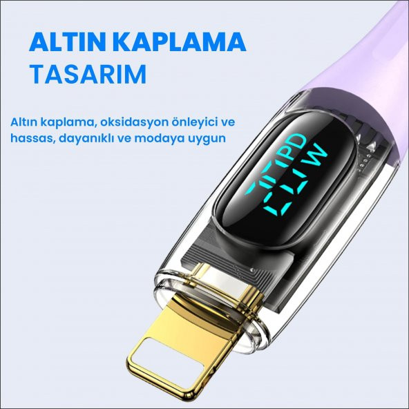 Usams US-SJ588 Dijital Göstergeli 1.2m PD 20W Type-C to Lightning iPhone Hızlı Şarj ve Data Kablosu - 4