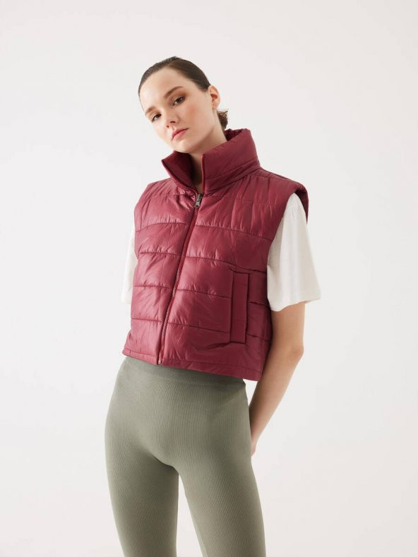 Crop Bordo Şişme Yelek - 2