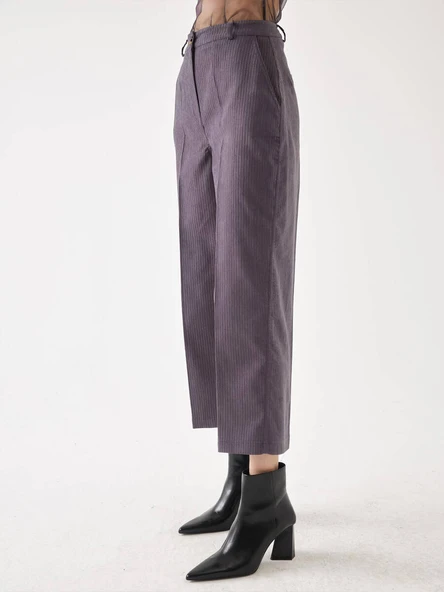 Kadife Antrasit Kısa Paça Pantolon - Resim 2