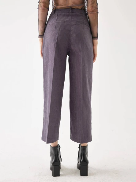 Kadife Antrasit Kısa Paça Pantolon - Resim 4