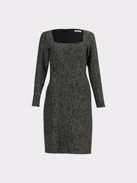 Triko Kare Yaka Siyah Elbise - 5