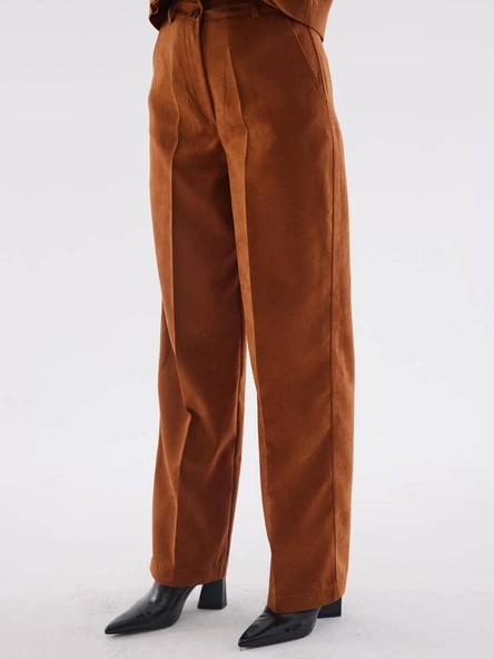 Süet Camel Bol Paça Pantolon - 2
