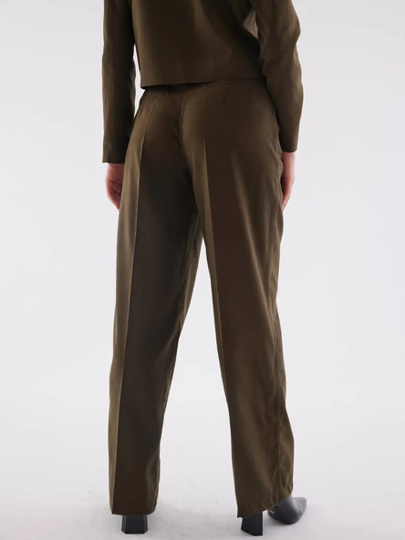 Süet Haki Bol Paça Pantolon - Resim 2