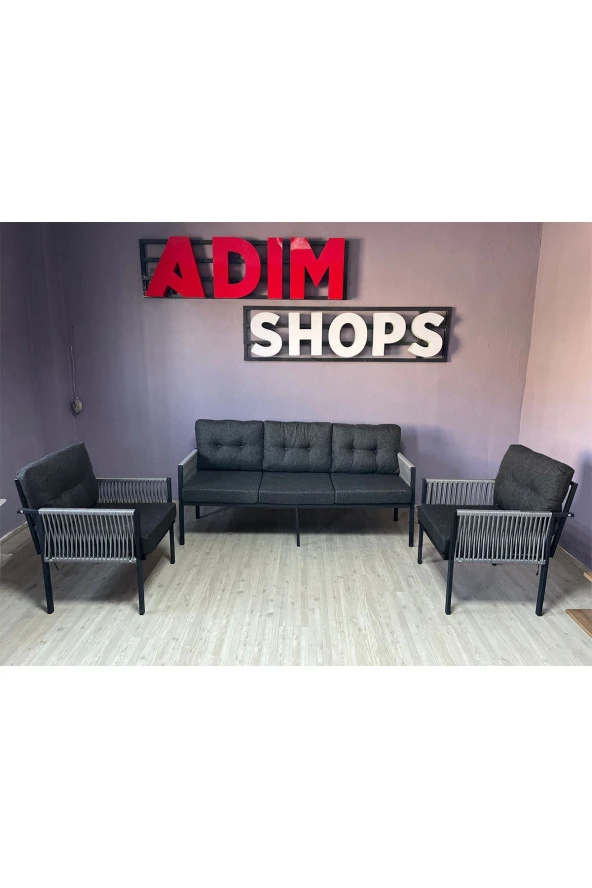 adımshops 3+1+1 Raddan desenli ip örme Bahçe,balkon,teras,cafe,çay Seti,oturma Grubu,koltuk Takımı