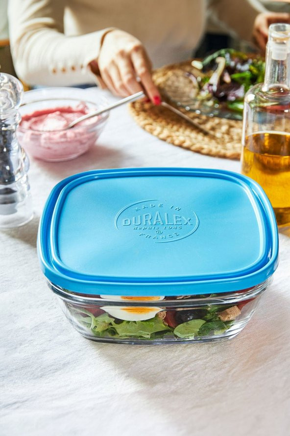 Duralex Lys Carre Clear Bowl Kapaklı Saklama Kabı 20 cm - Mavi