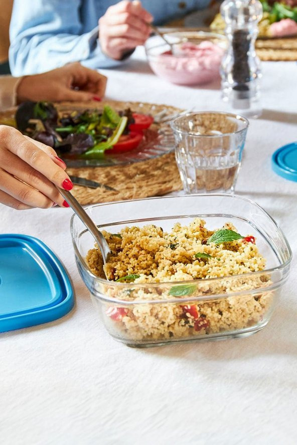 Duralex Lys Carre Clear Bowl Kapaklı Saklama Kabı 20 cm - Mavi - Resim 2