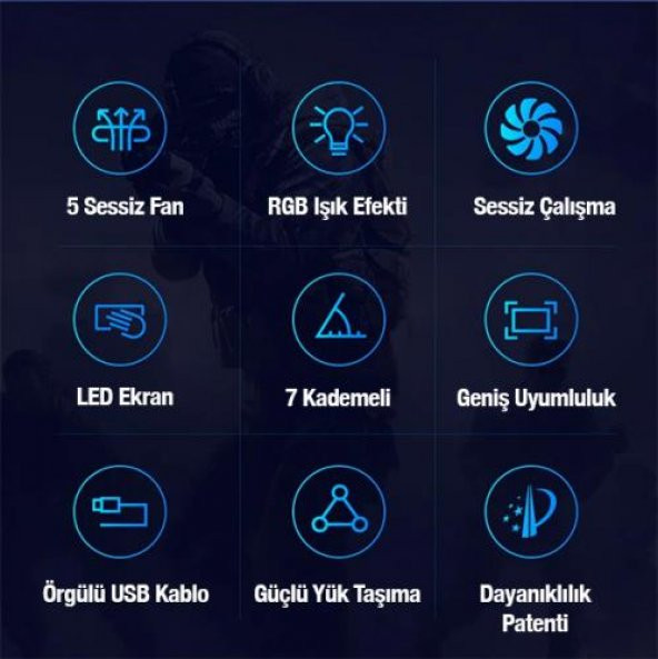 Coofbe Profesyonel Laptop Soğutucu 2 USB Giriş RGB Işıklı Göstergeli 5 Fanlı 7 Farklı Yükseklik Ayarlı - 2
