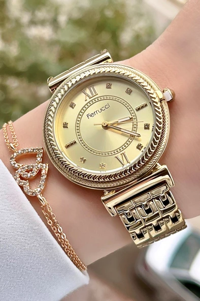 Ferrucci FCISTE57 Sarı Renk Kadın Kol Saati ve Bileklik - Resim 2