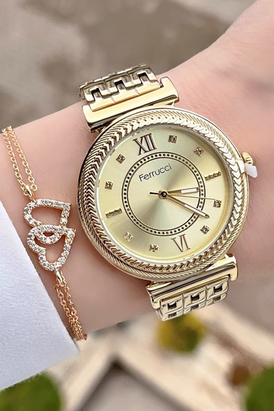 Ferrucci FCISTE57 Sarı Renk Kadın Kol Saati ve Bileklik ürün görseli 1