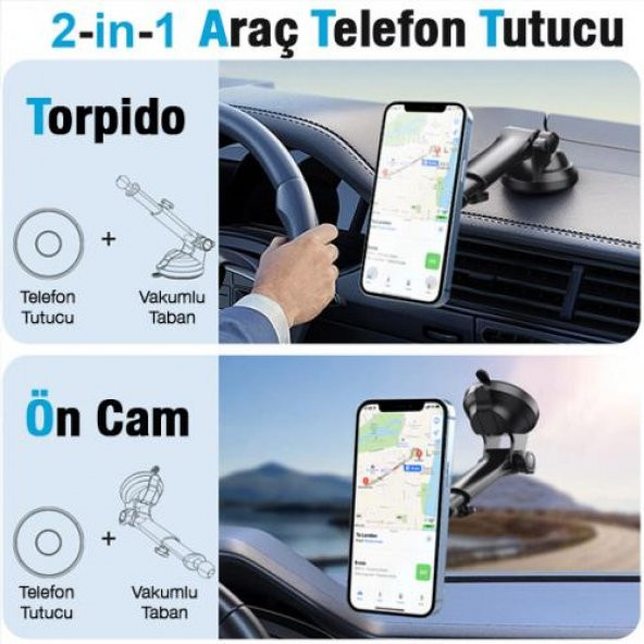 Coofbe Teleskopik Magsafe İphone 14 14 Pro Max Araç Tutucu Torpido Üzeri Araç Tutucu Ön Cam Araç Tutucu Vakumlu - 4