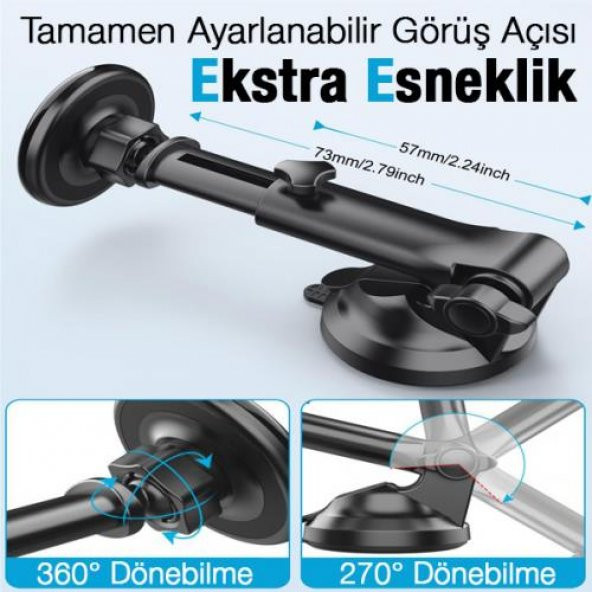 Coofbe Teleskopik Magsafe İphone 14 14 Pro Max Araç Tutucu Torpido Üzeri Araç Tutucu Ön Cam Araç Tutucu Vakumlu - 5
