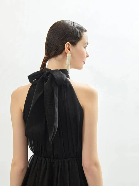 Organze Siyah Mini Abiye Elbise - 2