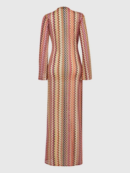 Renkli Desenli Dantel Pareo Elbise - 6