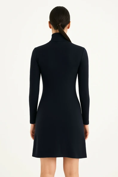 Lacivert Balıkçı Yaka Triko Elbise - Resim 2