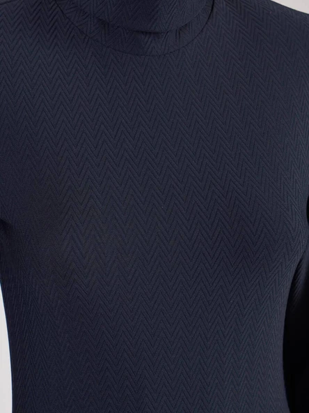 Lacivert Balıkçı Yaka Triko Elbise - Resim 4