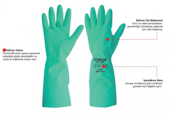 5 Çift Kimyasal Nitril Eldiven Starline Stl-1815 AJKLMNOPT EN 388: 4101X 9-9,5 Beden - 4