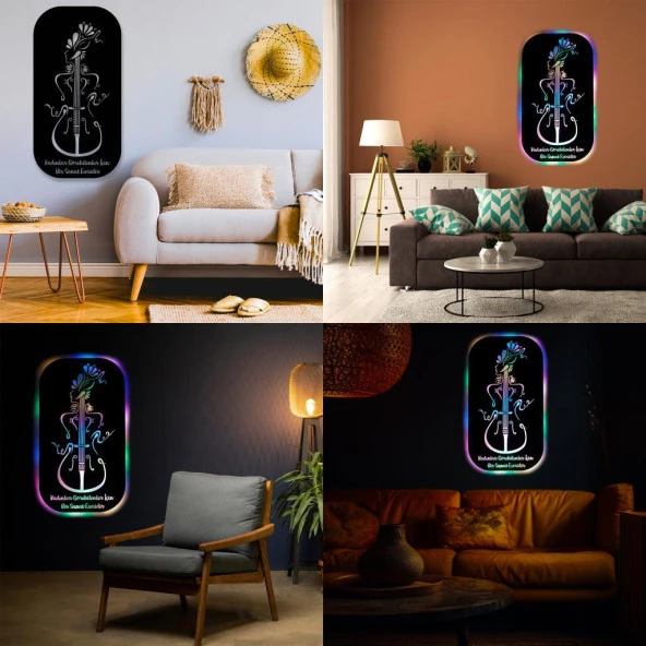 Veraart Işıklı Kişiselleştirilebilir  Müzik Temalı Tablo Kadın Figürlü Dekoratif Gece Lambası 43 cm - 4