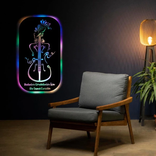 Veraart Işıklı Kişiselleştirilebilir  Müzik Temalı Tablo Kadın Figürlü Dekoratif Gece Lambası 43 cm - 8