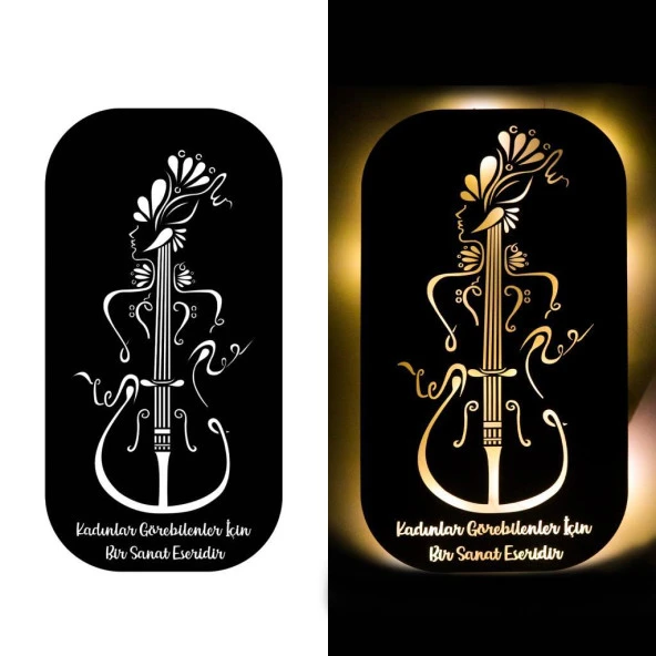Veraart Işıklı Kişiselleştirilebilir  Müzik Temalı Tablo Kadın Figürlü Dekoratif Gece Lambası 43 cm - 12
