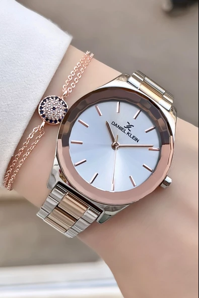 Daniel Klein DKISTE104 Rose Gümüş Renk Kesme Camlı Kadın Kol Saati Ve Bileklik - Resim 2