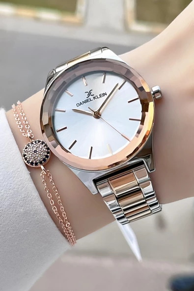 Daniel Klein DKISTE104 Rose Gümüş Renk Kesme Camlı Kadın Kol Saati Ve Bileklik - Resim 3