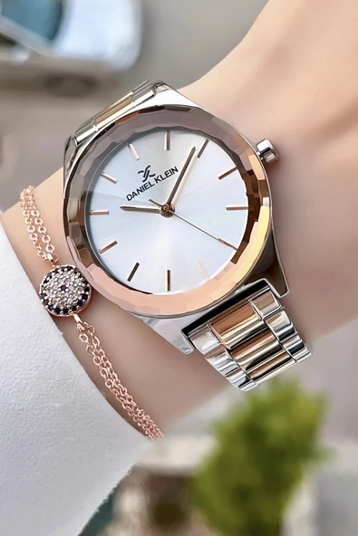 Daniel Klein DKISTE104 Rose Gümüş Renk Kesme Camlı Kadın Kol Saati Ve Bileklik ürün görseli 1
