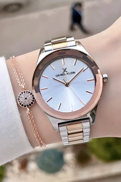Daniel Klein DKISTE104 Rose Gümüş Renk Kesme Camlı Kadın Kol Saati Ve Bileklik - Resim 4