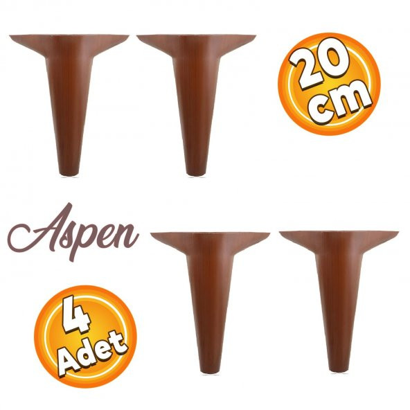 Aspen Lüks Mobilya Kanepe Sehpa Puf Koltuk Ayağı 20 cm Kahverengi Ahşap Desenli Baza Ayak (4 ADET)