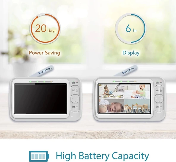 Moonybaby 5" HD Düşük EMF'siz 2 Kameralı Bebek Monitörü - 3