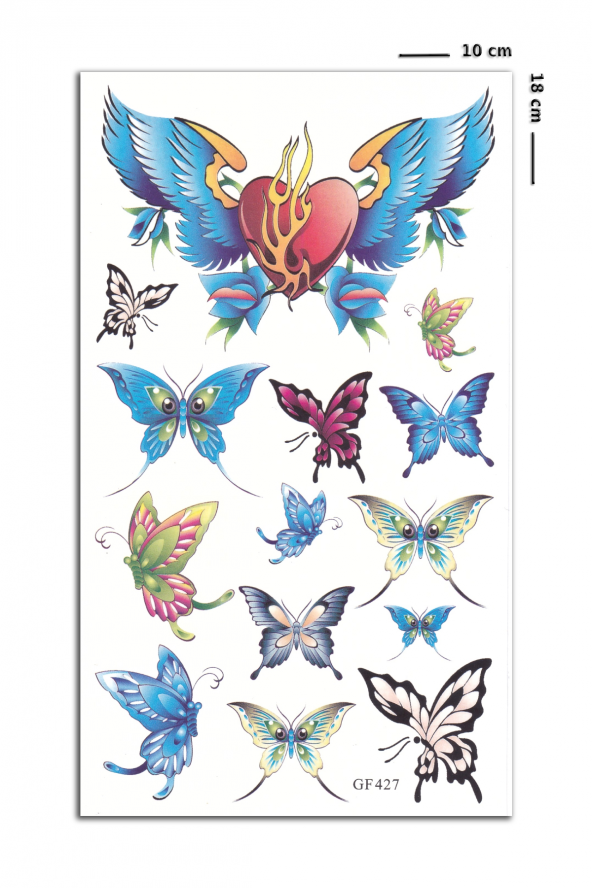 Papillon Mavi Kelebek Geçici Dövme