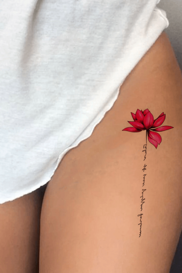 Victoria Renkli Lotus ve Yazılı Geçici Dövme Tattoo