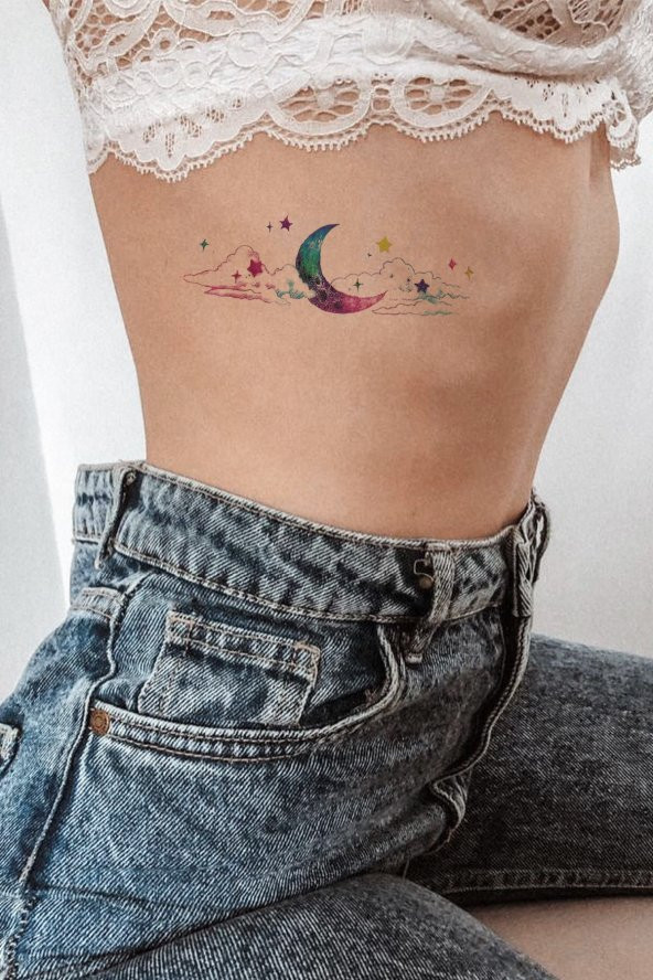 Moonlight Renkli Ay ve Yıldız Geçici Dövme 3lü